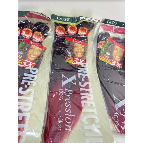 X-Pression Pre Stretched Black Red 52" Ultra Braid Hair 3 Packs - Picture 3 of 7